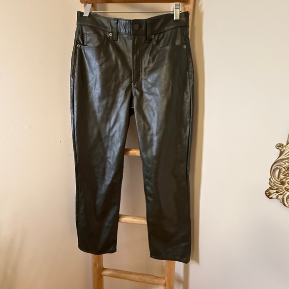 GAP Vintage Slim High Rise Vegan Faux Leather Pants Size 6P Green Mistletoe - Picture 6 of 8